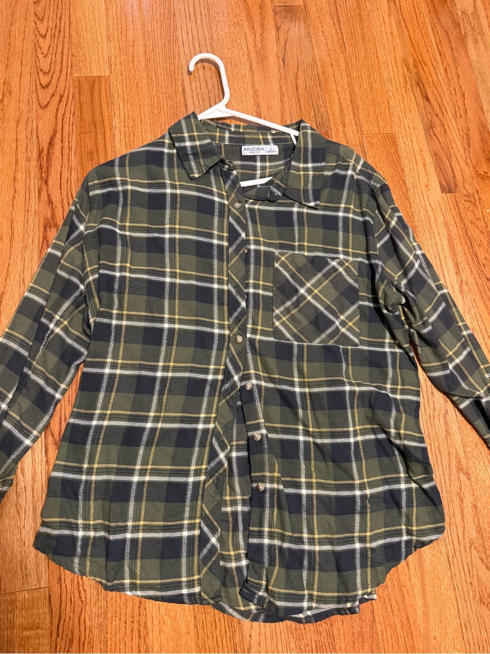 Arizona Olive Green Plaid Button-Down Shirt - Women